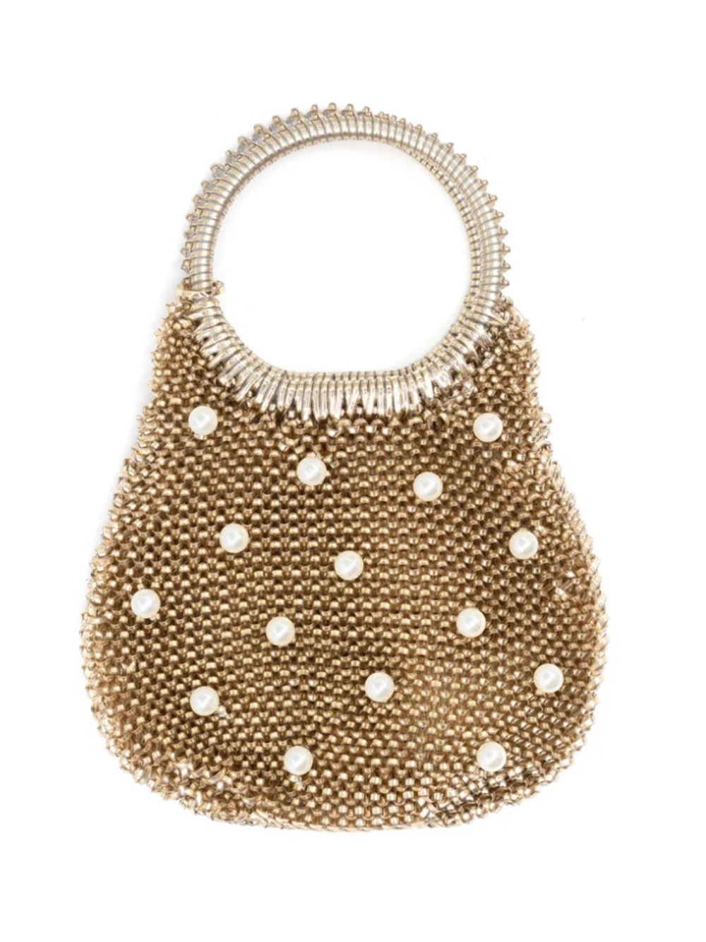BC Bags Gold Beaded Pearl-Accent Evening Bag Statement Handle